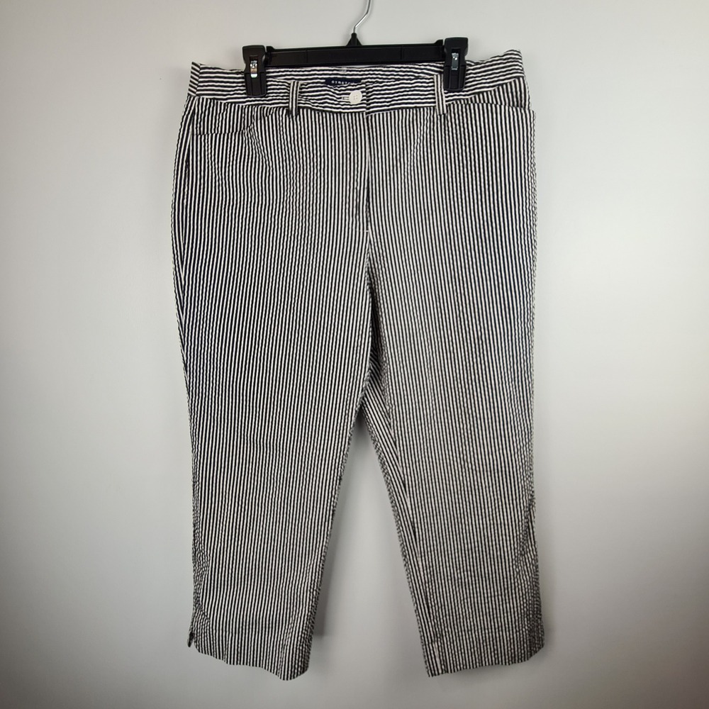 Jones New York Signature Women 14 Black White Striped Seersucker Cropped Pants